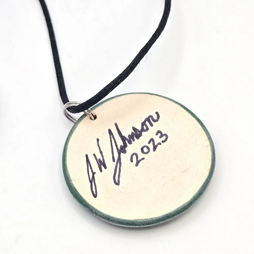 Handmade Ceramic Pendant Necklace Tree of Life Iridescent J.W. Johnson 2023 Cord